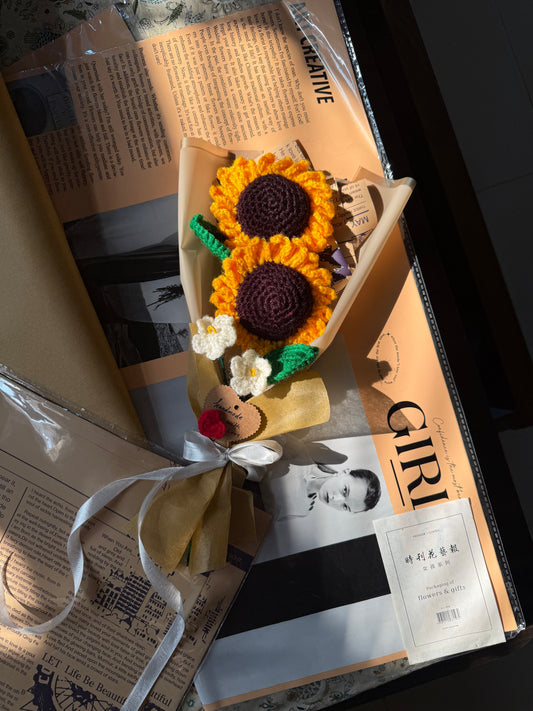 Sunflowers bouquet with forget me not