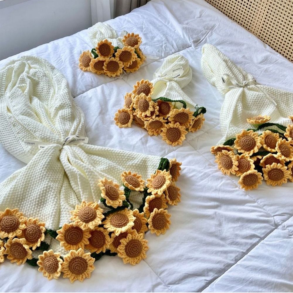 Soft Rose/Sunflower Bouquet Blanket (Premium Wool Yarn)