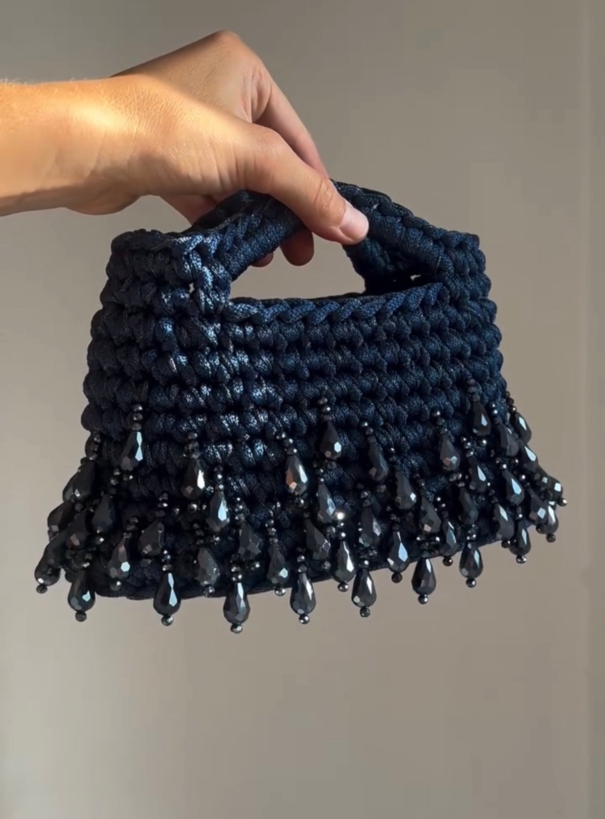 Noir Luxe Crochet Crystal Bag