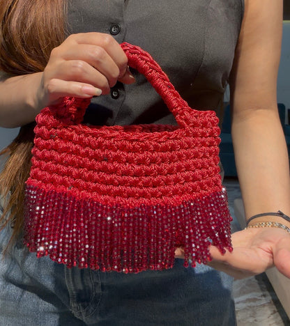 Noir Luxe Crochet Crystal Bag