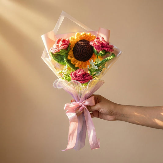 Sunflower & pink roses bouqet