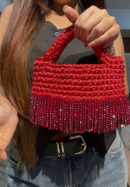 Noir Luxe Crochet Crystal Bag