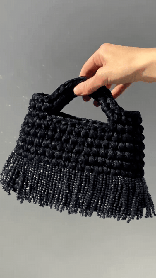 Noir Luxe Crochet Crystal Bag