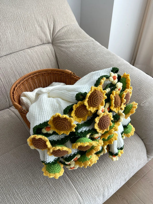 Soft Rose/Sunflower Bouquet Blanket (Premium Wool Yarn)